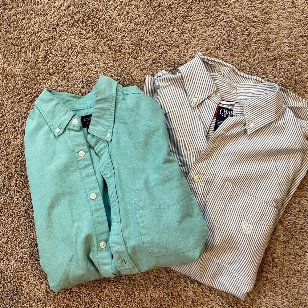 J. Crew Teal and Chaps Striped Button Down Shirts - set of two